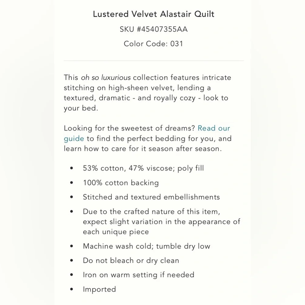 Anthropologie Lustered Velvet Alastair Quilt Size Queen NWT